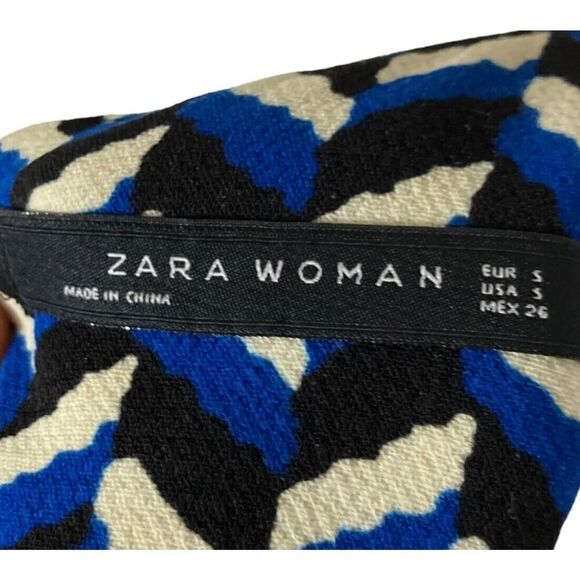 Zara Trafaluc Short Sleeve Geometric Blue Black T-Shirt Dress US Size Small - Picture 6 of 7